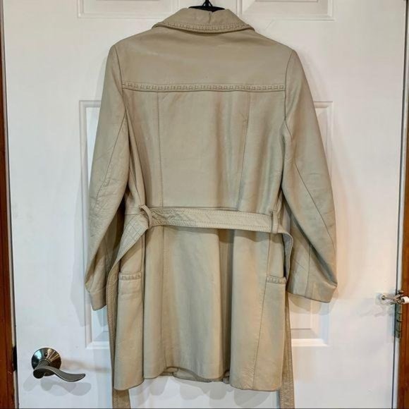 Vintage Leather Trench Coat Cream size L 14 - Picture 6 of 16